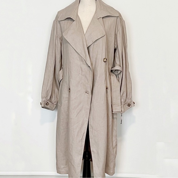 Avec Les Filles 100% Linen Belted Trench Coat Taupe Small NWOT - Picture 11 of 13